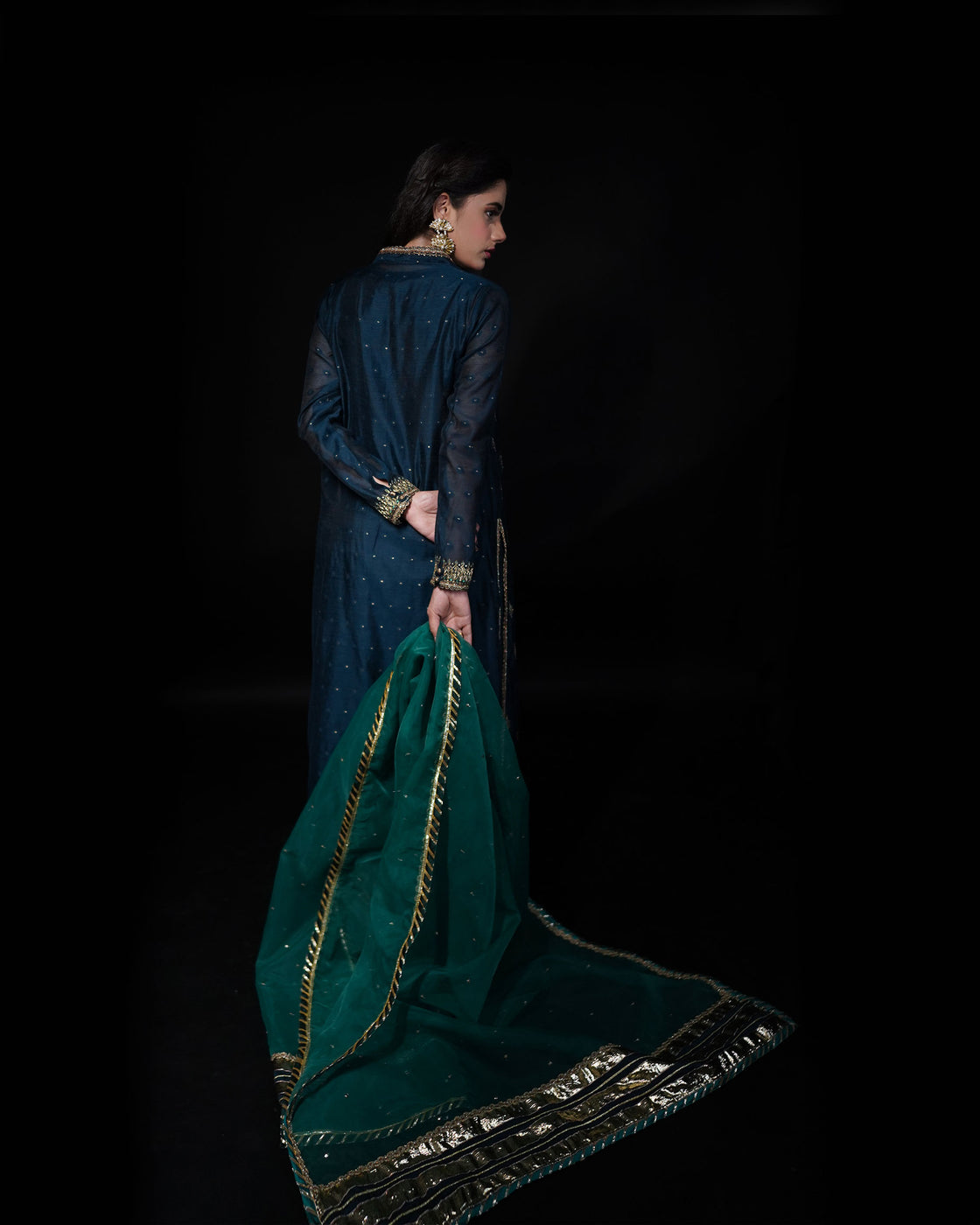 3 PIECE EMBROIDERED COTTON SILK SUIT - Navy Blue