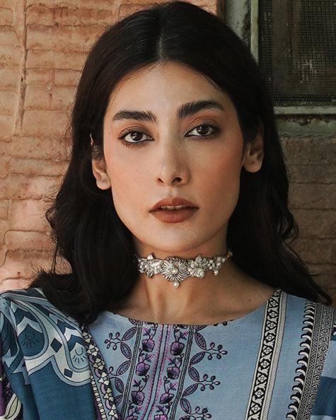 Model wearing our Handmade Tamba Gota necklace for Beech Tree photoshoot