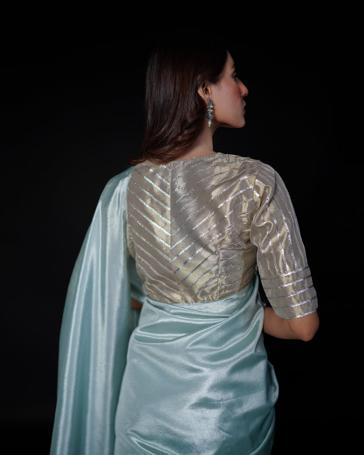 2 PIECE EMBROIDERED TISUUE SILK SAREE - Ice Blue