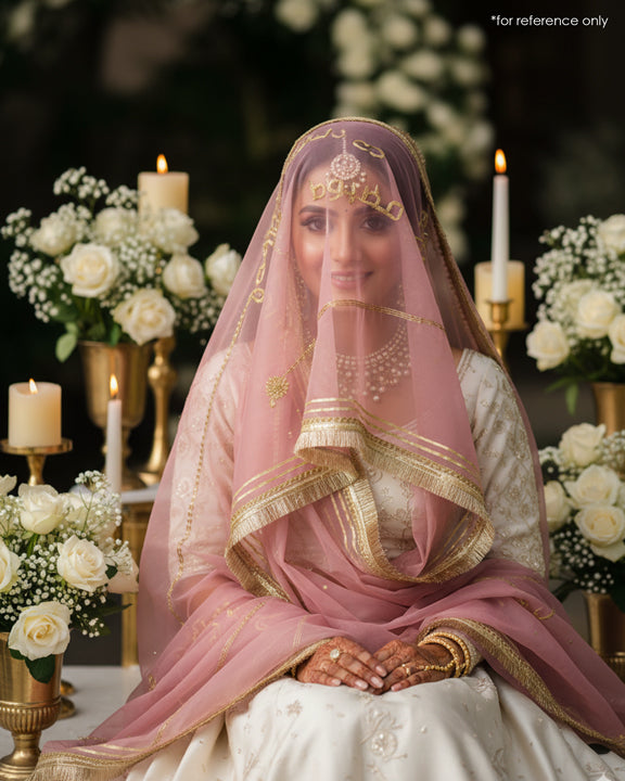 Embroidered Nikkah Dupatta - Pink