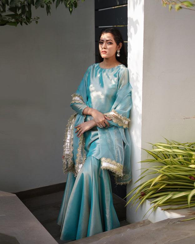 3 PIECE EMBELLISHED SUIT - Aqua