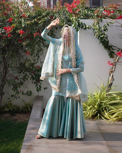 3 PIECE EMBELLISHED SUIT - Aqua