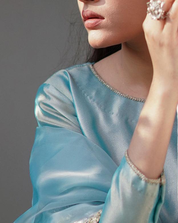 3 PIECE EMBELLISHED SUIT - Aqua