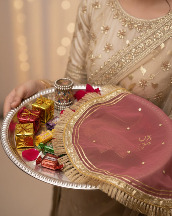Embroidered Couple Name Thaal Posh - Multi