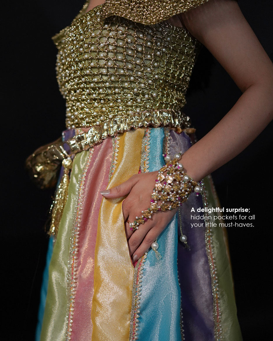 3 PIECE CROCHET TISSUE LEHENGA - Multi
