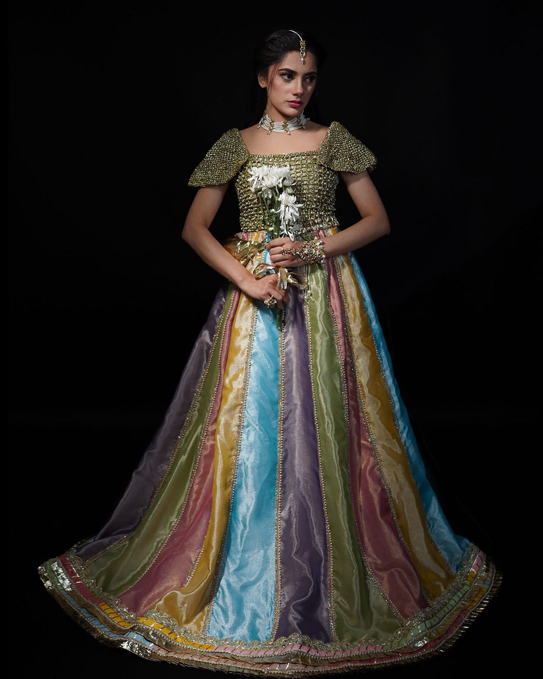 3 PIECE CROCHET TISSUE LEHENGA - Multi