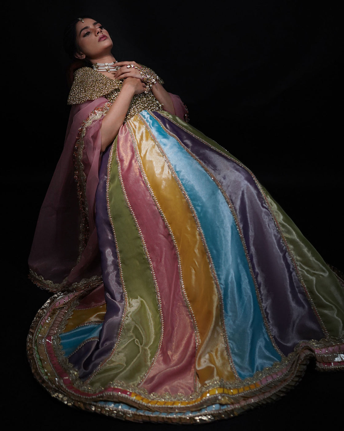 3 PIECE CROCHET TISSUE LEHENGA - Multi