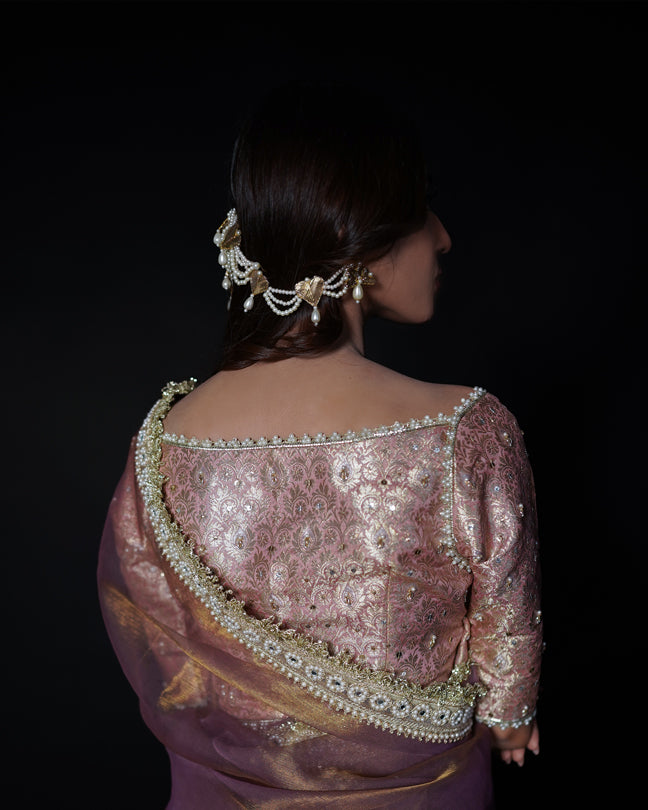2 PIECE EMBROIDERED MESSURI SAREE - Pink