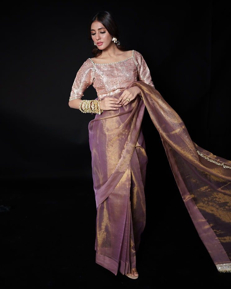 2 PIECE EMBROIDERED MESSURI SAREE - Pink