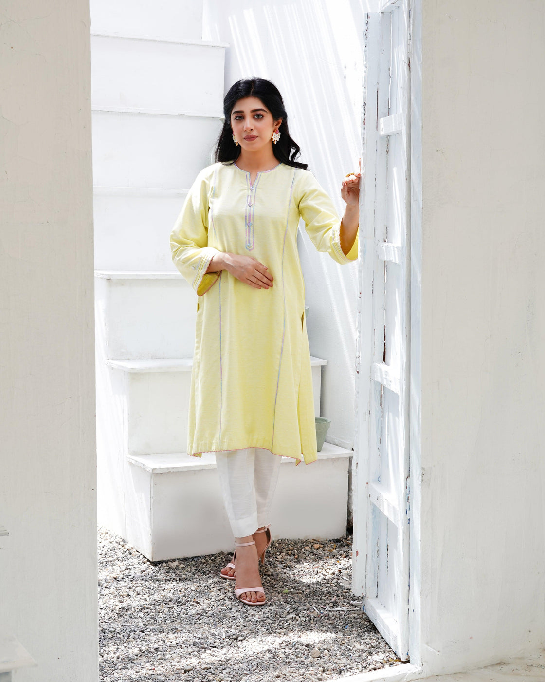 EMBELLISHED COTTON SHIRT -  Yellow