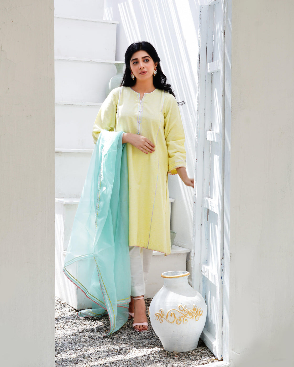 EMEBLLISHED DUPATTA - Turquoise
