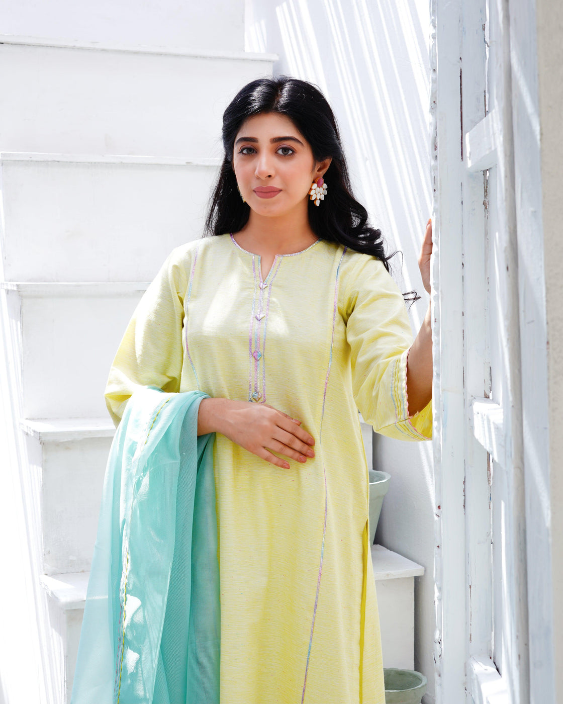 EMBELLISHED COTTON SHIRT -  Yellow