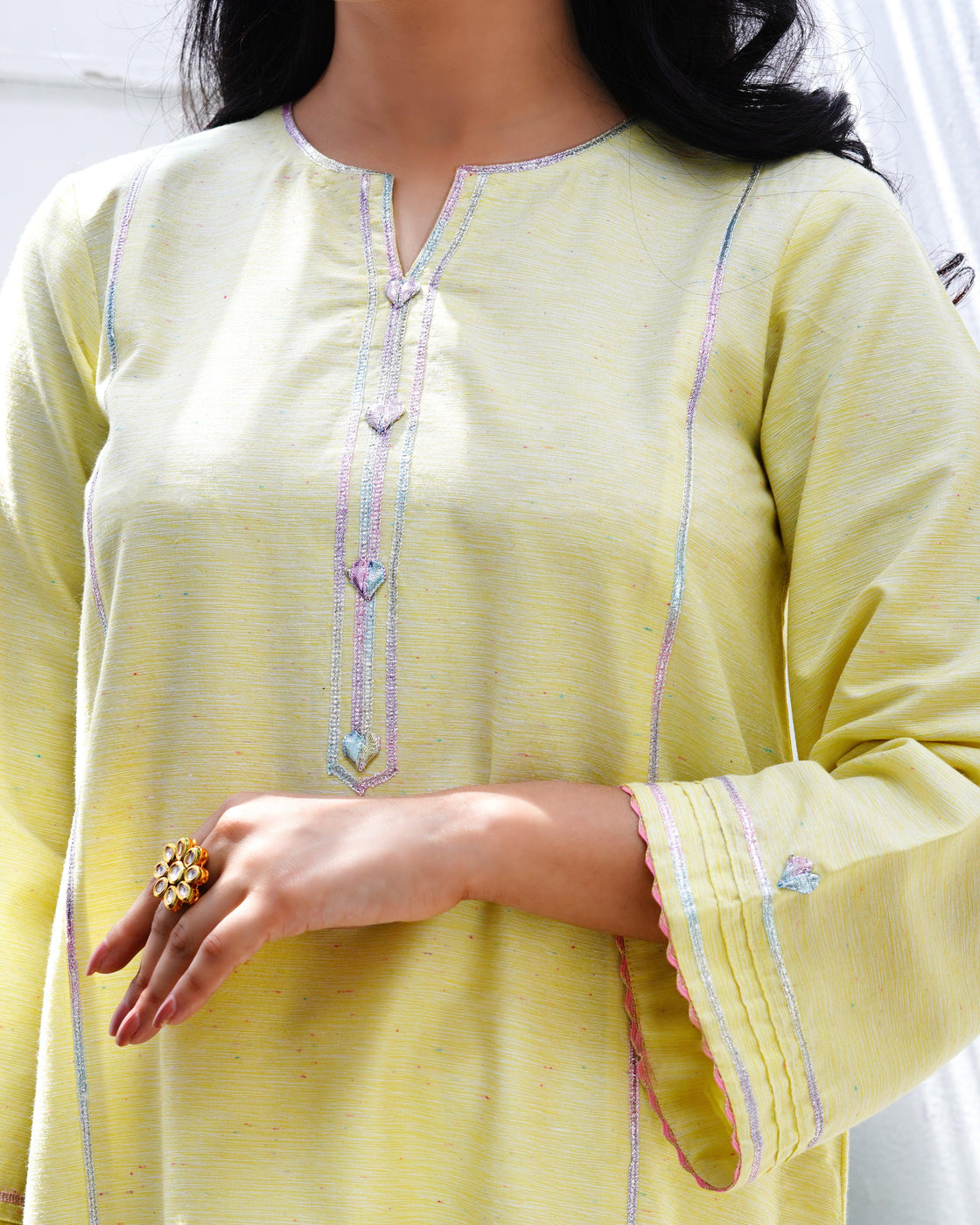 EMBELLISHED COTTON SHIRT -  Yellow